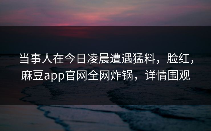 当事人在今日凌晨遭遇猛料,脸红,麻豆app官网全网炸锅,详情围观 当事人在今日凌晨遭遇猛料,脸红,麻豆app官网全网炸锅,详情围观