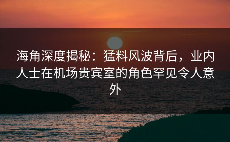 海角深度揭秘：猛料风波背后，业内人士在机场贵宾室的角色罕见令人意外
